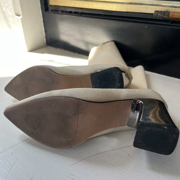 White/Cream Color Fabric Mid Heel Sock Boots Size 4 - Picture 6 of 6